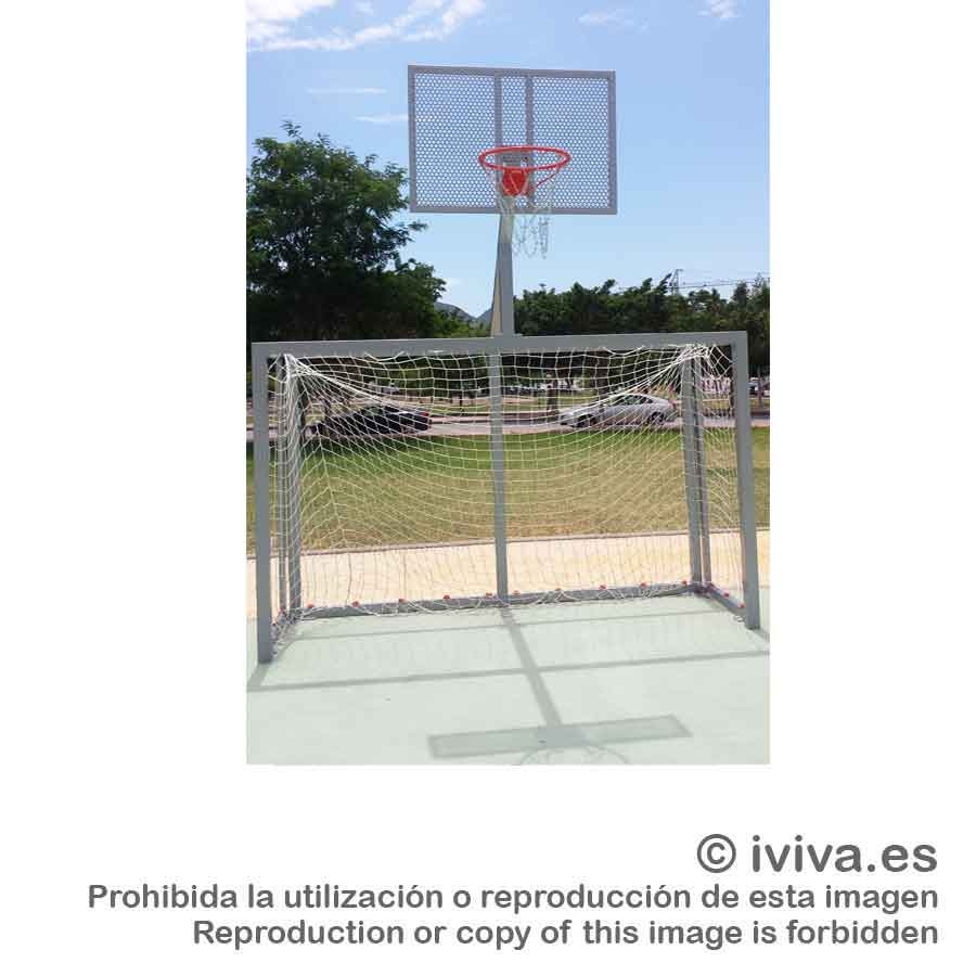 Porteria de fútbol sala con canasta de minibasket