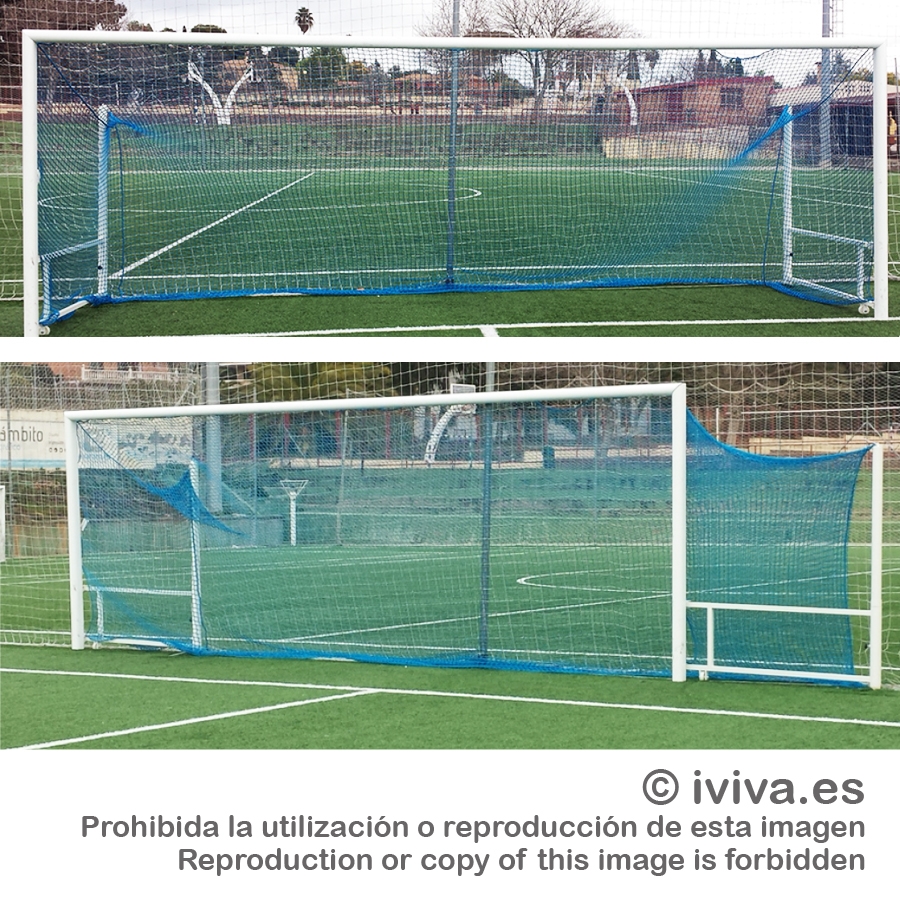 Porterías fútbol 11 aluminio abatibles lateralmente 120 x 100 mm. Arquillos acero lacados.